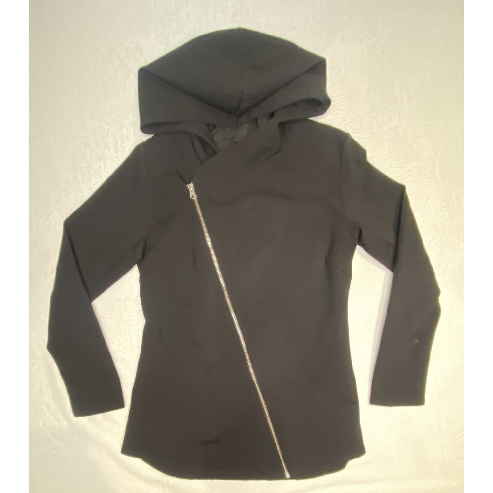 Betabrand Women's Small Athletic Hooded Asymmetrical Zip Jacket Black Back Zip